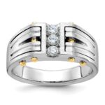 14k Two-tone IBGoodman Men's Polished and Satin 1/4 carat Diamond Complete Ring