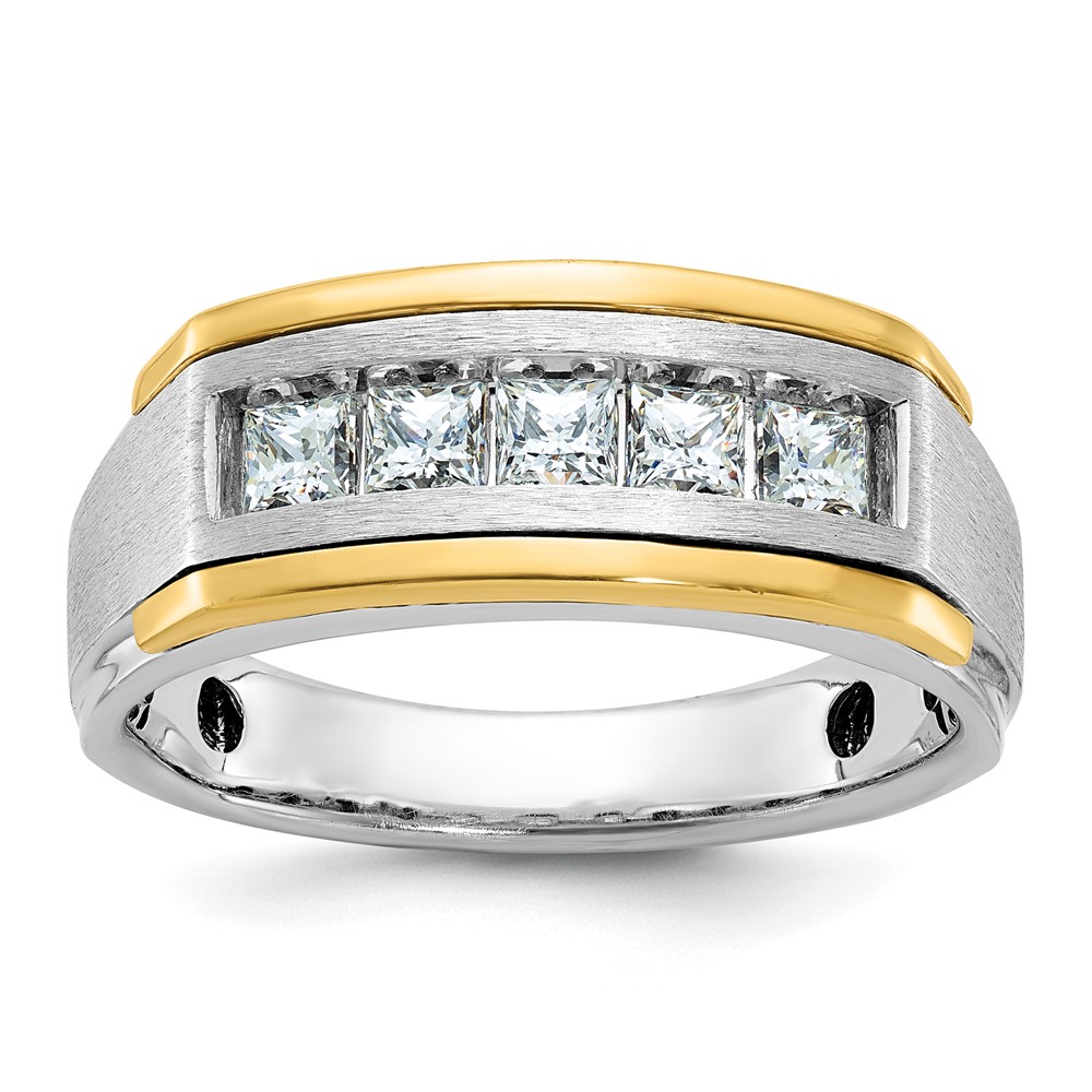 B63774-4WYAA-1.jpg IBGoodman 14k Two-tone Men's Polished Satin and Grooved Square 5-Stone 1 Carat AA Quality Diamond Ring - Image 1