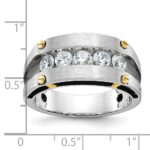 IBGoodman 14k Two-tone Men's Polished Satin and Grooved 5-Stone Ring Mounting - Image 3