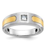 14k Two-tone IBGoodman Men's Polished and Satin 1/5 carat Diamond Complete Ring
