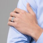 IBGoodman 14k White Gold with Black Rhodium 1/5 carat Lab Grown Diamond VS/SI+ G+ Complete Satin and Grooved Three Stone Men's Ring - Image 7