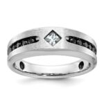 IBGoodman 14k White Gold with Black Rhodium Polished Satin and Grooved 1/2 Carat AA Quality Black and White Diamond Ring