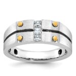 10k Two-tone IBGoodman Men's w/Black Rhod Satin Diamond Complete Ring