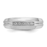 IBGoodman 10k White Gold Men's Polished Satin and Grooved 5-Stone 1/20 Carat A Quality Diamond Ring - Image 6
