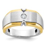 14k Two-tone IBGoodman Men's Polished and Satin Diamond Complete Ring