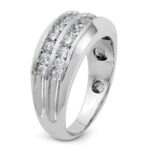 IBGoodman 14k White Gold Men's Polished Satin and Grooved 2-Row 1 Carat AA Quality Diamond Ring - Image 8