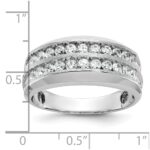 IBGoodman 14k White Gold Men's Polished Satin and Grooved 2-Row 1 Carat AA Quality Diamond Ring - Image 3