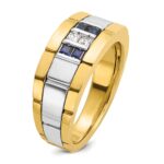 IBGoodman 10k Two-tone Men's Polished and Grooved Lab Created Sapphire and 1/10 Carat A Quality Diamond Ring - Image 5