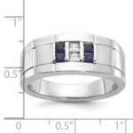 IBGoodman 14k White Gold Men's Polished and Grooved Lab Created Sapphire and 1/10 Carat AA Quality Diamond Ring - Image 2