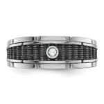 IBGoodman 14k White Gold with Black Rhodium Men's Polished and Textured 1/20 Carat AA Quality Solitaire Diamond Ring - Image 6