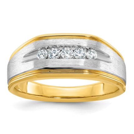 14k IBGoodman Men's Polished Satin and Grooved 5-Stone Ring Mounting