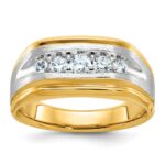 IBGoodman 14k Two-tone 1/2 carat Lab Grown Diamond VS/SI+ G+ Five Stone Complete Polished and Satin Men's Ring