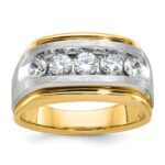IBGoodman 14k Two-tone Men's Polished Satin and Grooved 5-Stone Ring Mounting