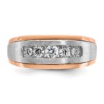 IBGoodman 14k White and Rose Gold Men's Polished Satin and Grooved 5-Stone 1/2 Carat AA Quality Diamond Ring - Image 5
