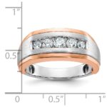 IBGoodman 14k White and Rose Gold Men's Polished Satin and Grooved 5-Stone Ring - Image 2