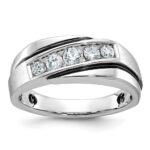 IBGoodman 14k White Gold with Black Rhodium 1/2 carat Lab Grown Diamond VS/SI+ G+ Complete Polished Satin and Grooved Men's Ring