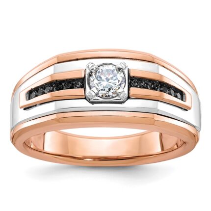 14k Two-tone White/Rose IBGoodman Men's 1/2 carat Black/White Diamond Complete Ring