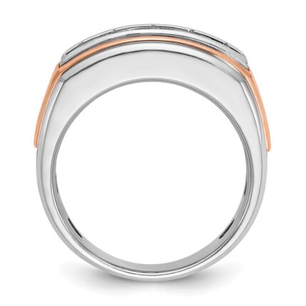 IBGoodman 14k White and Rose Gold Men's Polished and Grooved 5-Stone Ring Mounting