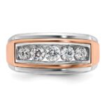 IBGoodman 14k White and Rose Gold Men's Polished and Grooved 5-Stone Ring Mounting - Image 5