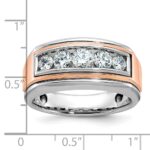IBGoodman 14k White and Rose Gold Men's Polished and Grooved 5-Stone 1 Carat AA Quality Diamond Ring - Image 2