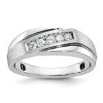 IBGoodman 10k White Gold with Black Rhodium Men's Polished Satin and Grooved 1/4 Carat A Quality Diamond Ring