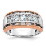 IBGoodman 10k White and Rose Gold Men's Polished Satin and Cut-Out 5-Stone 1 Carat A Quality Diamond Ring
