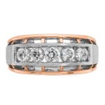 IBGoodman 14k Two Tone Rose and White Gold 1 carat Lab Grown Diamond VS/SI+ G+ Complete Satin Five Stone Cut Out Men's Ring - Image 4