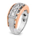 IBGoodman 14k Two Tone Rose and White Gold 1 carat Lab Grown Diamond VS/SI+ G+ Complete Satin Five Stone Cut Out Men's Ring - Image 6