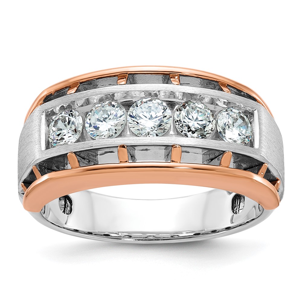 B64045-4WRAA.jpg IBGoodman 14k White and Rose Gold Men's Polished Satin and Cut-Out 5-Stone Ring Mounting - Image 1