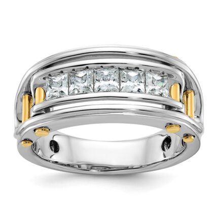 IBGoodman 14k Two-tone Men's Polished and Cut-Out 5-Stone 1 Carat AA Quality Square Diamond Ring