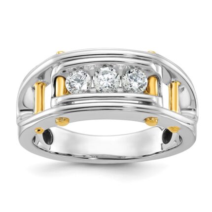 IBGoodman 14k Two-tone Men's Polished Grooved and Cut-Out 3-Stone 1/2 Carat AA Quality Diamond Ring