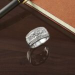 IBGoodman 14k White Gold Men's Polished and Satin 3-Row 2 1/8 Carat AA Quality Diamond Ring - Image 9