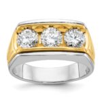 IBGoodman 14k Two-tone Men's Polished and Grooved 3-Stone Ring Mounting