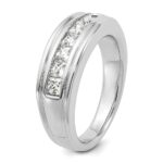 IBGoodman 14k White Gold Men's Polished and Grooved 7-Stone Square 1 Carat AA Quality Diamond Ring - Image 8