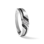 IBGoodman 14k White Gold 1/8 carat Lab Grown Diamond VS/SI+ G+ and 1/8 carat Black Mined Diamonds Complete Polished Satin and Grooved Men's Ring - Image 9
