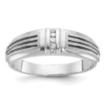 IBGoodman 14k White Gold Polished Satin and Grooved Five Stone Men's Ring Mounting