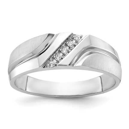 IBGoodman 14k White Gold Men's Polished Satin and Grooved 5-Stone Ring Mounting