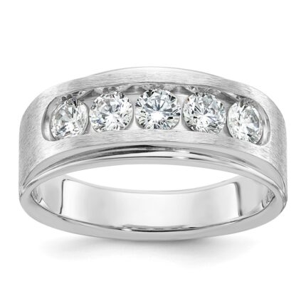IBGoodman 10k with White Rhodium 1 carat Lab Grown Diamond VS/SI+ G+ Five Stone Complete Polished and Brushed Men's Ring