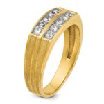 IBGoodman 14k Men's Polished Satin and Grooved 2-Row 5/8 Carat AA Quality Diamond Ring - Image 8
