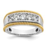 IBGoodman 14k Two-tone 1 carat Lab Grown Diamond VS/SI+ G+ Five Stone Complete Polished Satin and Textured Men's Ring