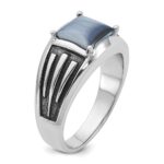 14k White Gold with Black Rhodium IBGoodman Men's Imitation Gray Cat's Eye Complete Ring - Image 8