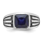 14k White Gold with Black Rhodium IBGoodman Men's Created Sapphire Complete Ring - Image 6