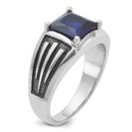 14k White Gold with Black Rhodium IBGoodman Men's Created Sapphire Complete Ring - Image 8