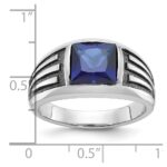 14k White Gold with Black Rhodium IBGoodman Men's Created Sapphire Complete Ring - Image 3