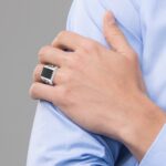 14k White Gold with Black Rhodium IBGoodman Men's Onyx Complete Ring - Image 4