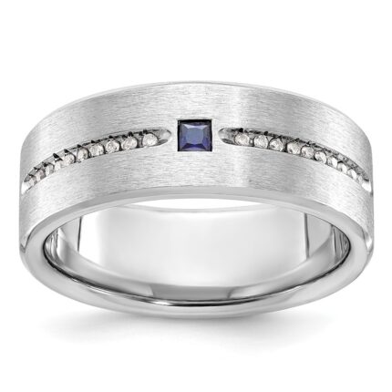 14k White Gold IBGoodman Men's Satin Sapphire/Diamond Ring Mounting