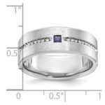 14k White Gold IBGoodman Men's Satin Lab Created Sapphire and 1/8 carat Diamond Complete Ring - Image 3