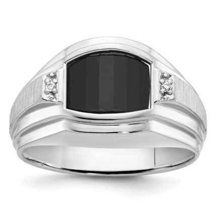 14k White Gold IBGoodman Men's Satin Onyx and Diamond Complete Ring