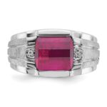 14k White Gold IBGoodman Men's Satin Created Ruby and Diamond Complete Ring - Image 6