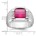 14k White Gold IBGoodman Men's Satin Created Ruby and Diamond Complete Ring - Image 3